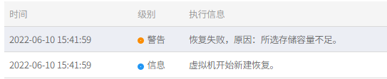 AnyBackup-FusionComputer 恢复提示：恢复失败，原因：所选存储容量不足