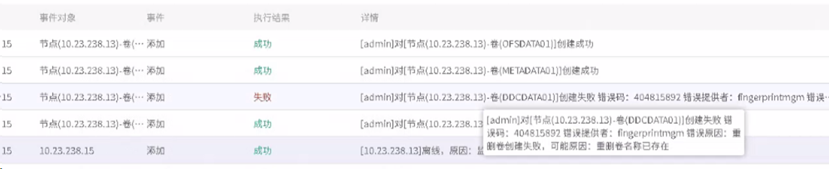 AnyBackup-AnyBackup7.0 一体机场景下新建重删卷不显示，riadmin 查看系统日志，出现创建失败，错误原因：重删卷创建失败，可能原因：重删