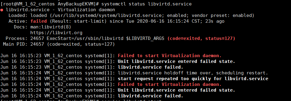AnyBackup-AnyBackup 7.0 软件版启动 libvirtd 服务失败，提示错误：Failed to start Virtualization
