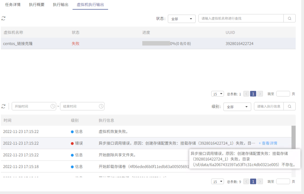 AnyBackup-HCI 虚拟机发起恢复任务时，报错：异步接口调用错误，原因：创建存储配置失败， 挂载存储（3928016422724_1）失败，目录（ _s